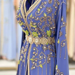 Sunspicems Cintura caftano marocchino color oro per donna Cristallo arabo Abaya Sposa Gioielli da sposa Aristocratico Catena in vita regolabile