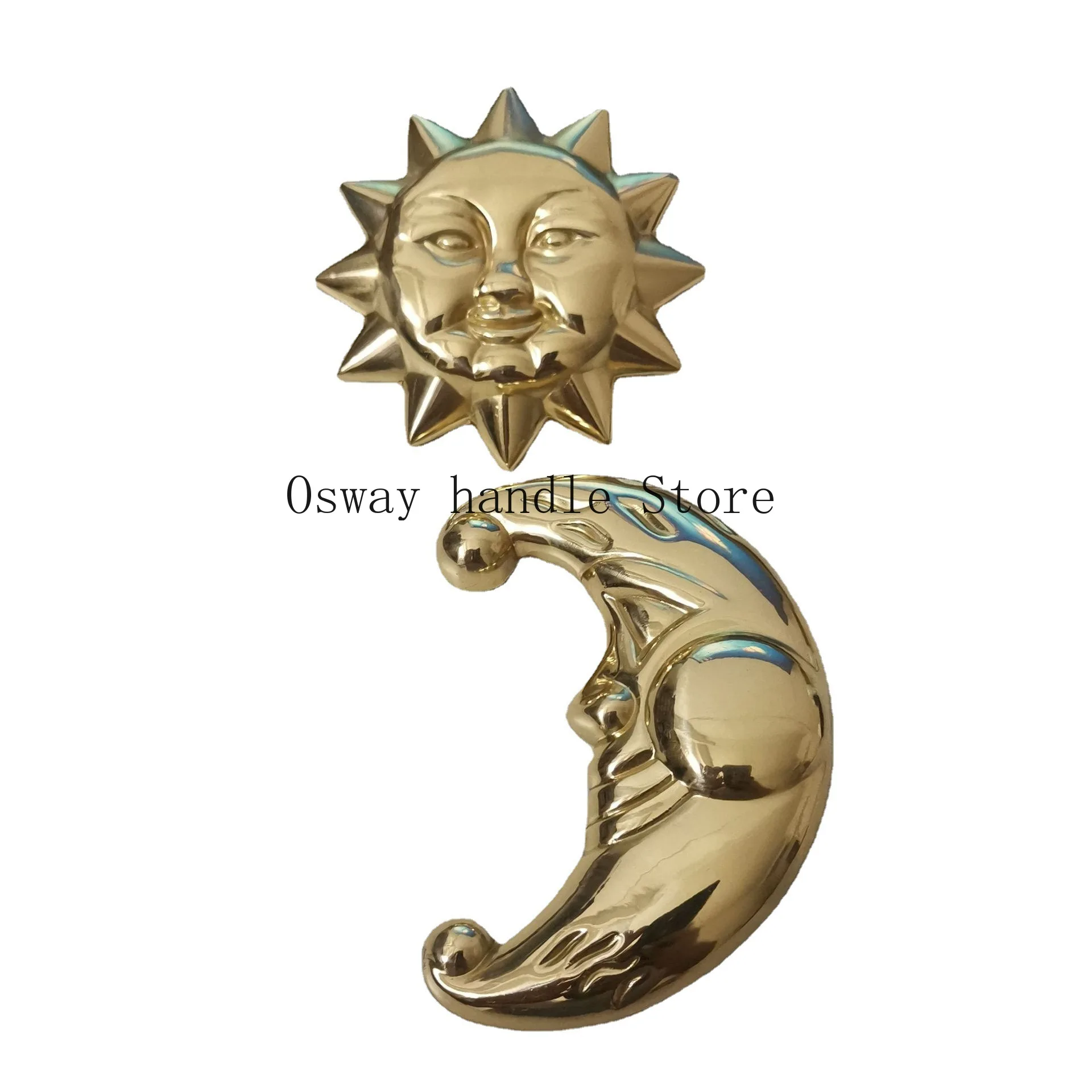 Brass Sun God Cabinet Door Handles Moon Shape Drawer Pulls Furniture Buttons Dresser Knobs Wardrobe Pulls Kitchen Gold Hardware