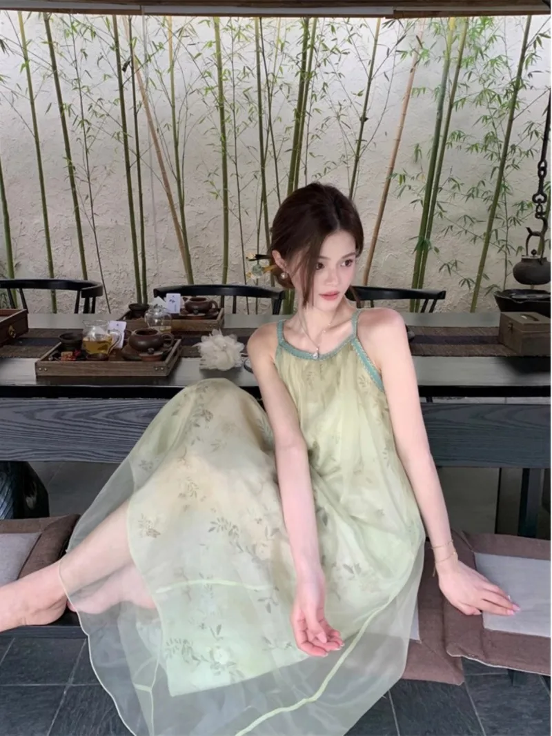 

Fashionable and Chic New Chinese Style Dress 2024 Women's Summer New Loose Fitting Fashion Suspender Dresses Female Clothing