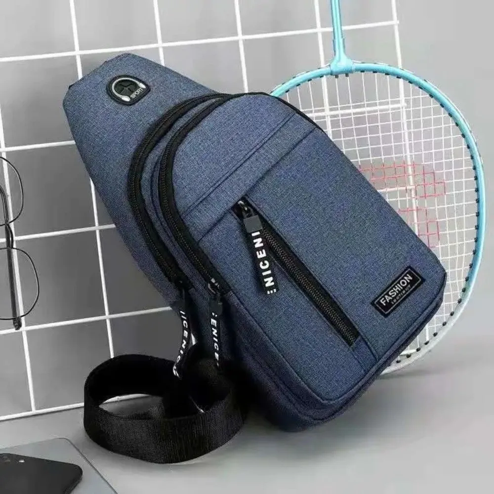 Waterproof Men's Chest Bag Multi-pocket Durable Nylon Waterproof Messenger Bag Earphone Hole Design Adjustable Shoulder Strap