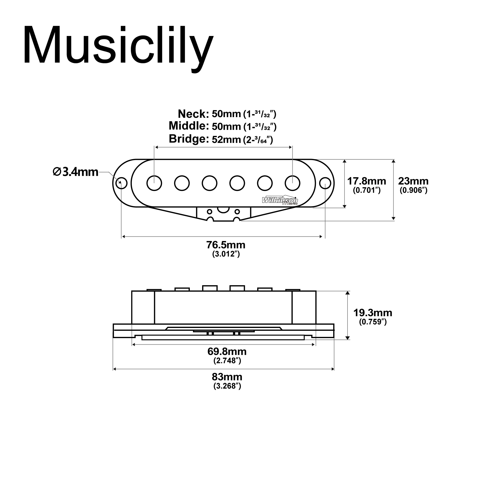 Wilkinson M Series High Output Ceramic ST Neck Middle Bridge Single Coil Pickup for ST Style Electric Guitar