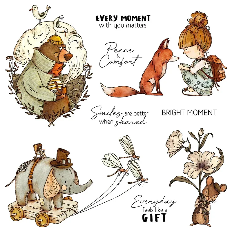 

Creative Cute Animals And Girl Clear Stamp DIY Scrapbooking Supplies Silicone Stamp For Card Making Albums Decor