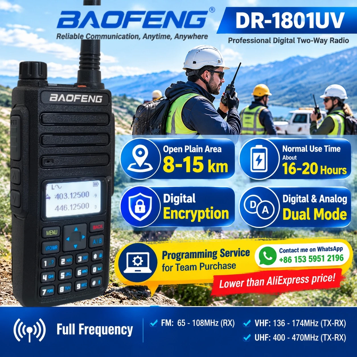 Baofeng Dr-1801Uv Digital Encryption Walkie Talkie Vhf Uhf Sms Dual Band Two Way Radio Dmr Radio Portable Ham Communication