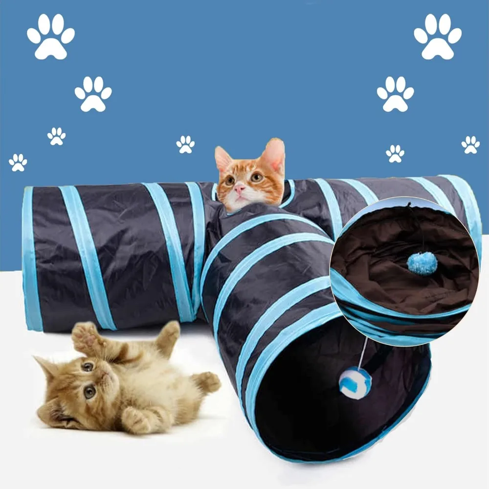 1 ensemble de tunnel pliable pour chat 3 en 1, tube de jeu pour chat pliable à 3 voies, tunnel de jeu interactif pour chats d'intérieur et d'extérieur, chatons, chiots, lapins et petits animaux de compagnie
