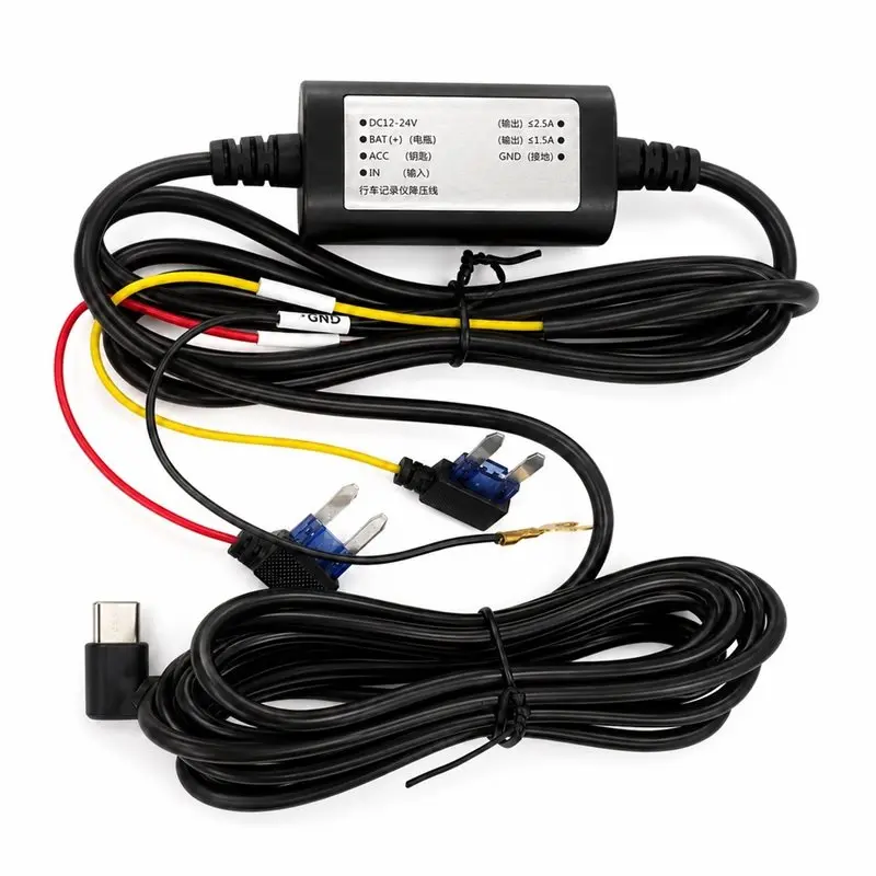 A33K-For Dash Cam 12/24V To 5V 2.5A Type C Hardwire Kit With ACC Function, 24H Parking Monitoring Low Voltage Protection Car DVR