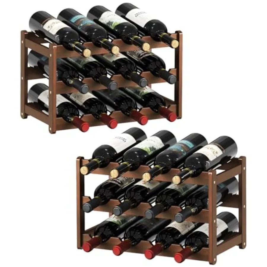 Estante para vinos de bambú, estante para vinos resistente para encimera, para dentro del gabinete y de pie, juego de estantes para botellas de 3 niveles