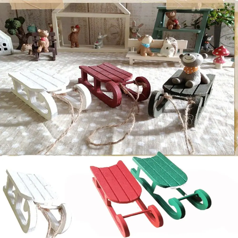 Wooden Christmas Sleigh Ornamental Ornament Creative Xmas Festive Decoration Miniatures Desktop Craft Ornaments Home Decoration