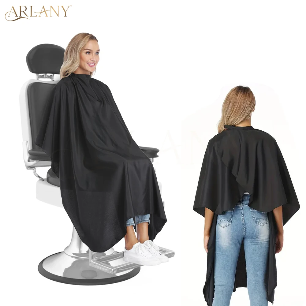 ARLANY-Bata de peluquero impermeable con cierre ajustable, delantal de peluquero, capa de corte de pelo, color negro