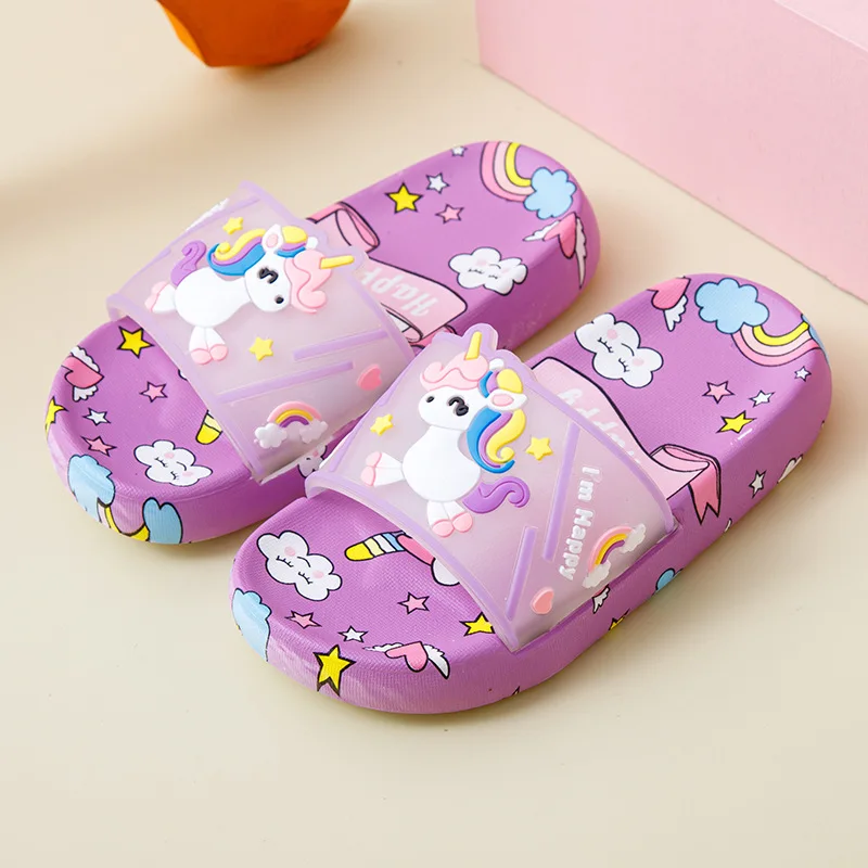 Summer Cartoon Children\'s Slippers Girl Unicorn Slipper Kids Cute Indoor Home Bathroom Shoes Flip Flops Einhorn