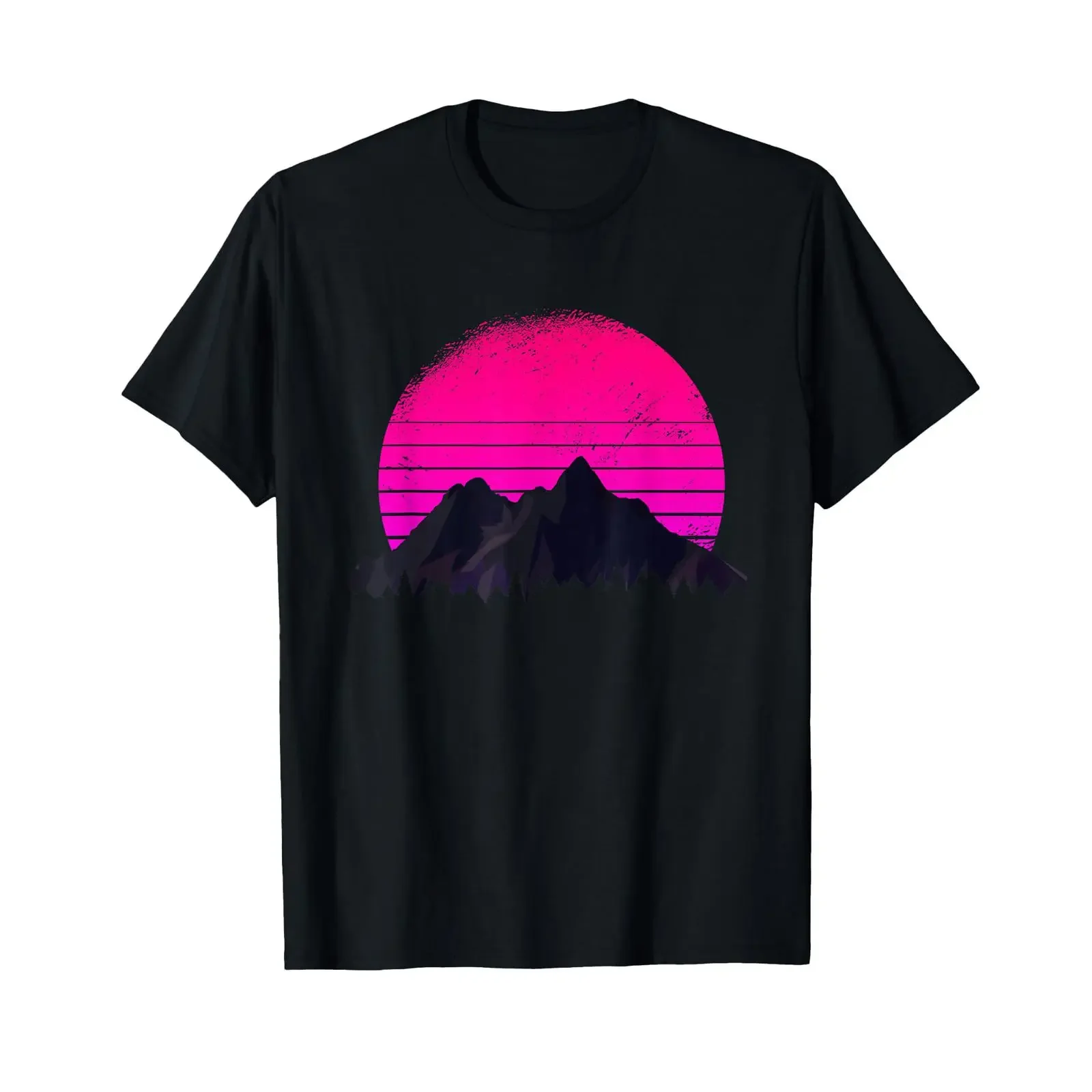 Vaporwave Mountain Retro Visual Style Art 80s Aesthetic T Shirt vintage Washed graphic Top For Everyday Wear Soft Stretched