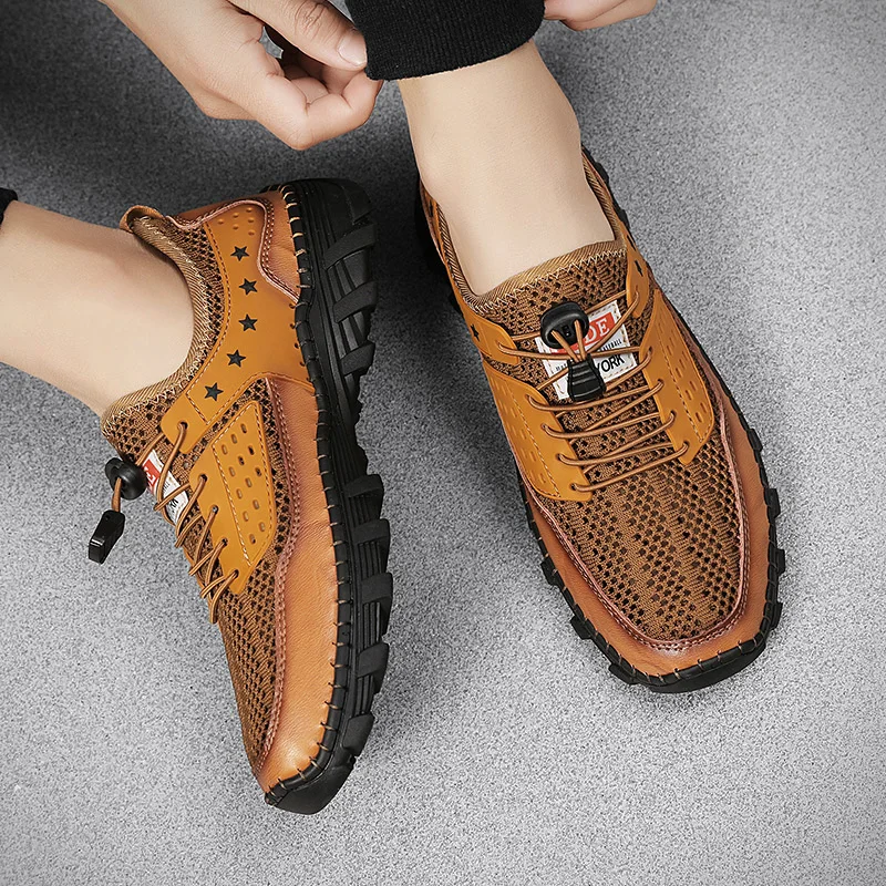 

Mesh shoes men's 2025 new summer breathable men's shoes, large mesh soft sole, one foot kicking hole shoes, casual
