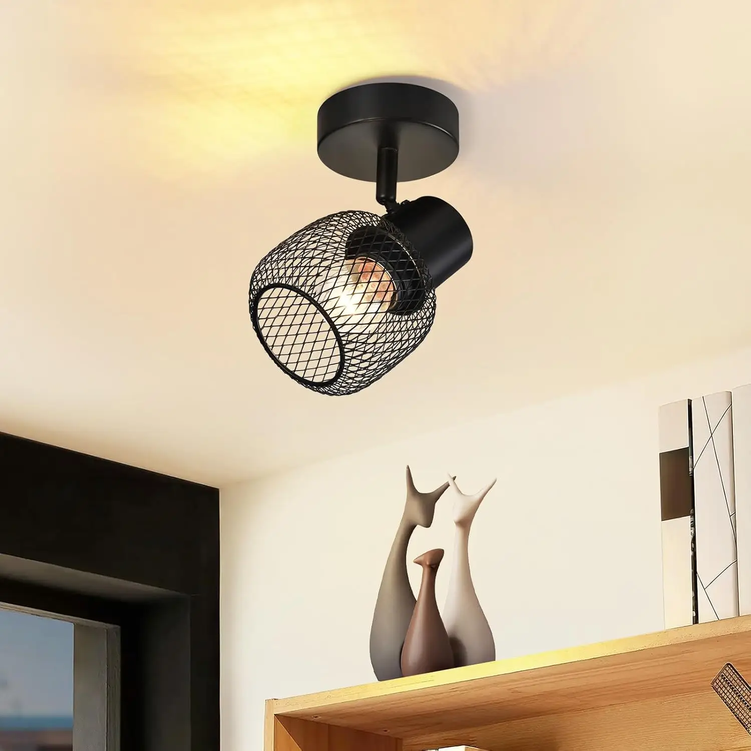 Applique murale vintage, spot mural noir, lampe murale 1 flamme orientable 330 °   Lampe de couloir en métal, projecteur LED rétro pour cuisine, chambre d'enfant, salon, chambre à coucher, max. 40W, sans lampe