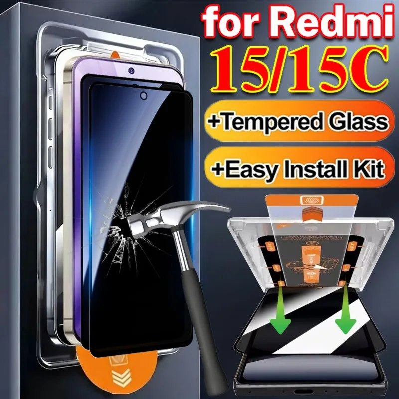 

1-3 шт. Защитная пленка для экрана Redmi 15 15C 5G 4G, антишпионская, из закаленного стекла, с установочным комплектом