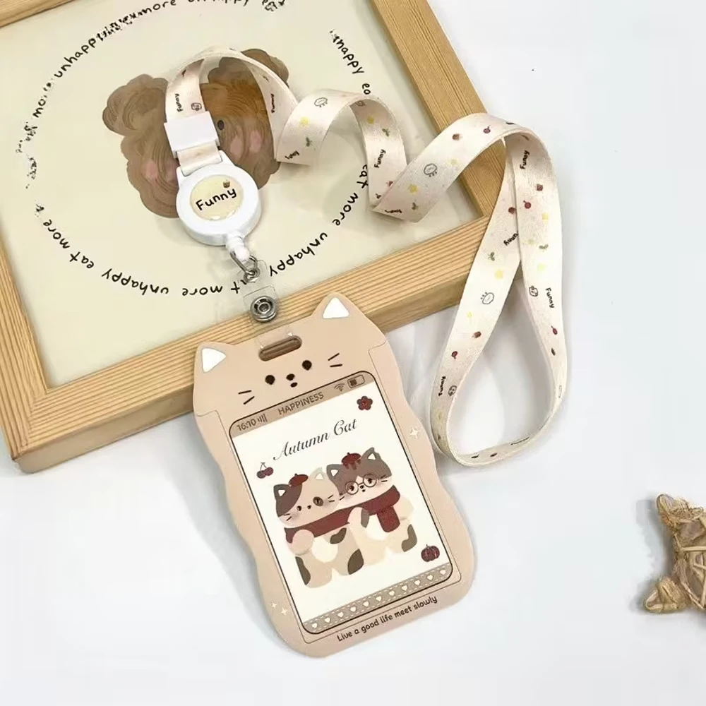 2D Cute Cat Ear-Shaped Id Holder with Lanyard This Durable Pp Material Id Holder Is Perfect for Students, Allowing Them to Carry Their Campus Card in a Stylish Way, and Is Also Suitable for Schools and Offices.