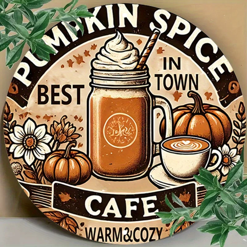 لافتة حائط من الألومنيوم على شكل قهوة اليقطين العتيق - ديكور معدني قديم للمنزل، المرآب، المقهى، مثالية لديكور الغرفة #5