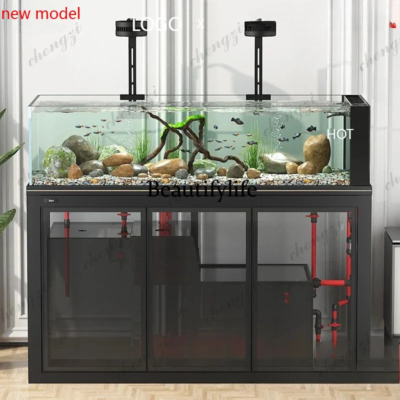 

M138 fish tank professional grade stream tank ultra-white glass living room floor-to-ceiling large bottom filter aquarium