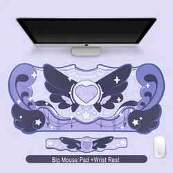 GeekShare Kawaii Computer Gaming Mouse Pad Big Size Pink Star Wings Desk Pad Office Table Mat Anti-slip Waterproof Mats Gift