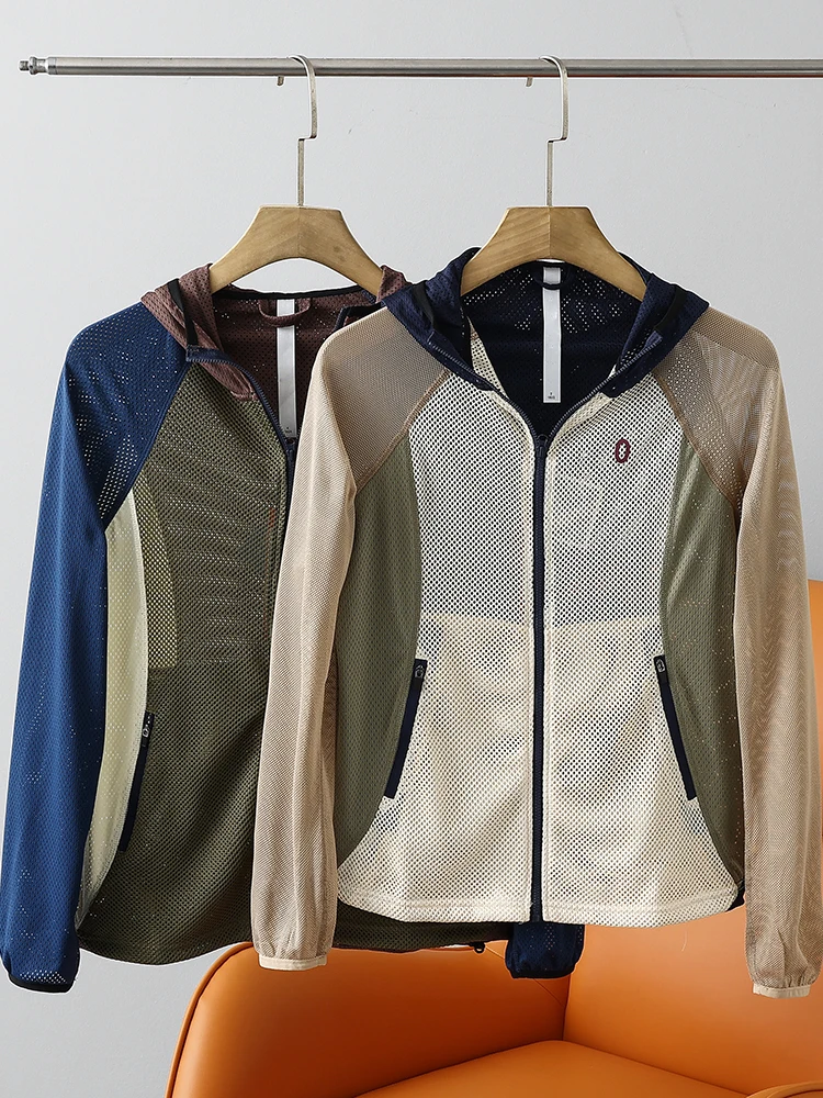 

Men's Full-Body 3D Me Hooded Jaet Summer UV Protection Skin Clothes Retro Color Blo Design Stand Fit Long Sve Jaet