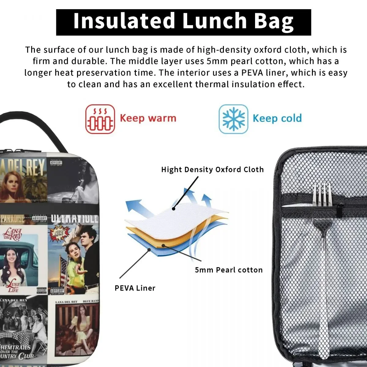 Lana Del Rey Insulated Lunch Bags Thermal Meal Container Large Tote Lunch Box Food Bag Office Outdoor