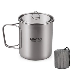 Lixada Water Cup Mug Titanium Water Cup Mug with Lid Handle Folding Spork for Outdoor Camping