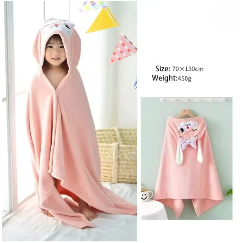 Банное полотенце с капюшоном и мультяшным животным - детский коралловый бархатный быстросохнущий детский пляжный плащ, халат и удобное пеленальное одеяло