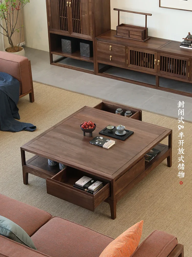 Household Black Walnut Wooden Furniture Square Solid Wood Tea Table Large Size Log