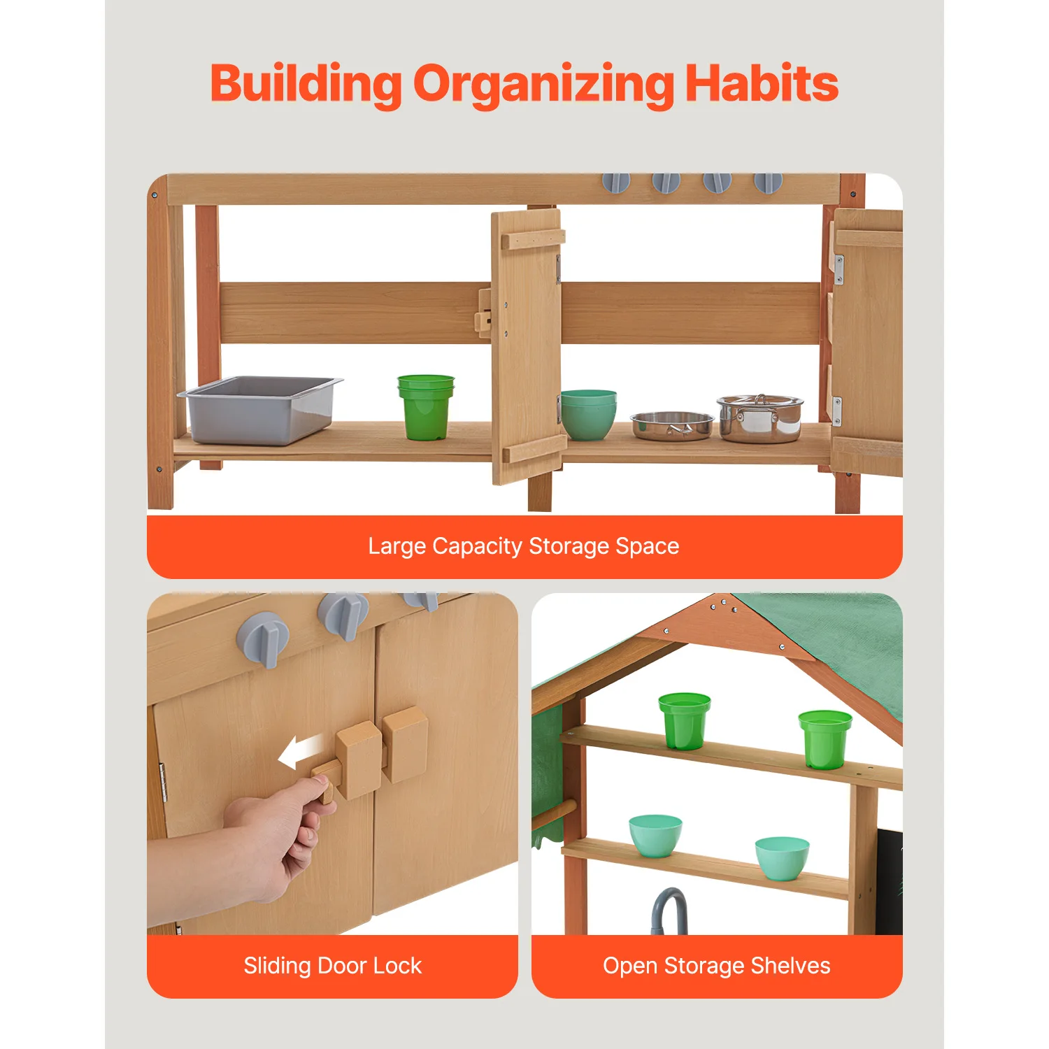 SucceBuy الطين تجهيزات المطابخ المطبخ لعب الاطفال في الهواء الطلق طفل بقالة مخزن Playset مع مواقد صنبور للأطفال هدايا عيد ميلاد