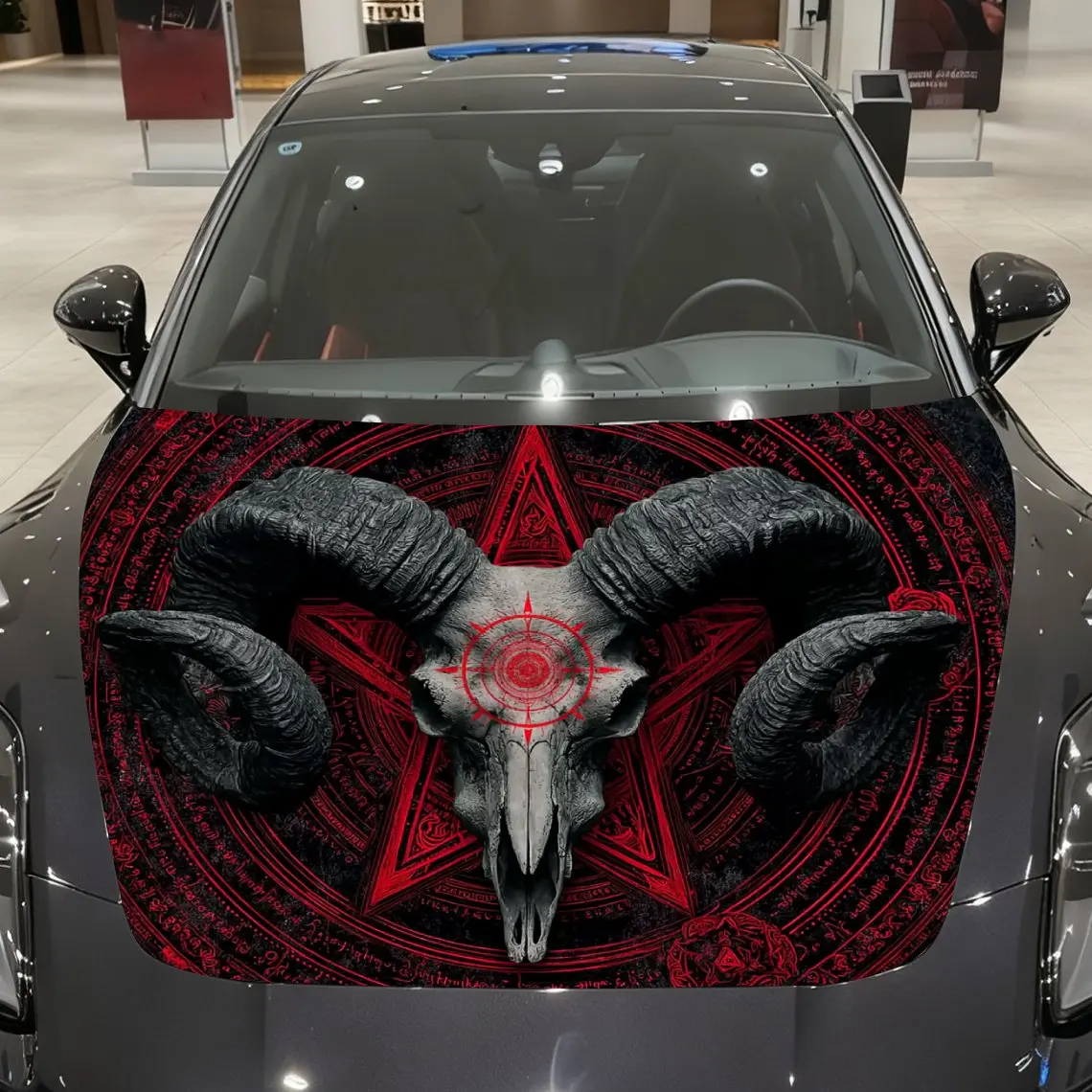 Evil Ritual Goat Skull Car Hood Decal Sticker, Motorcycle And Truck Decal, Self-adhesive Durable Car Accessories, Universal For