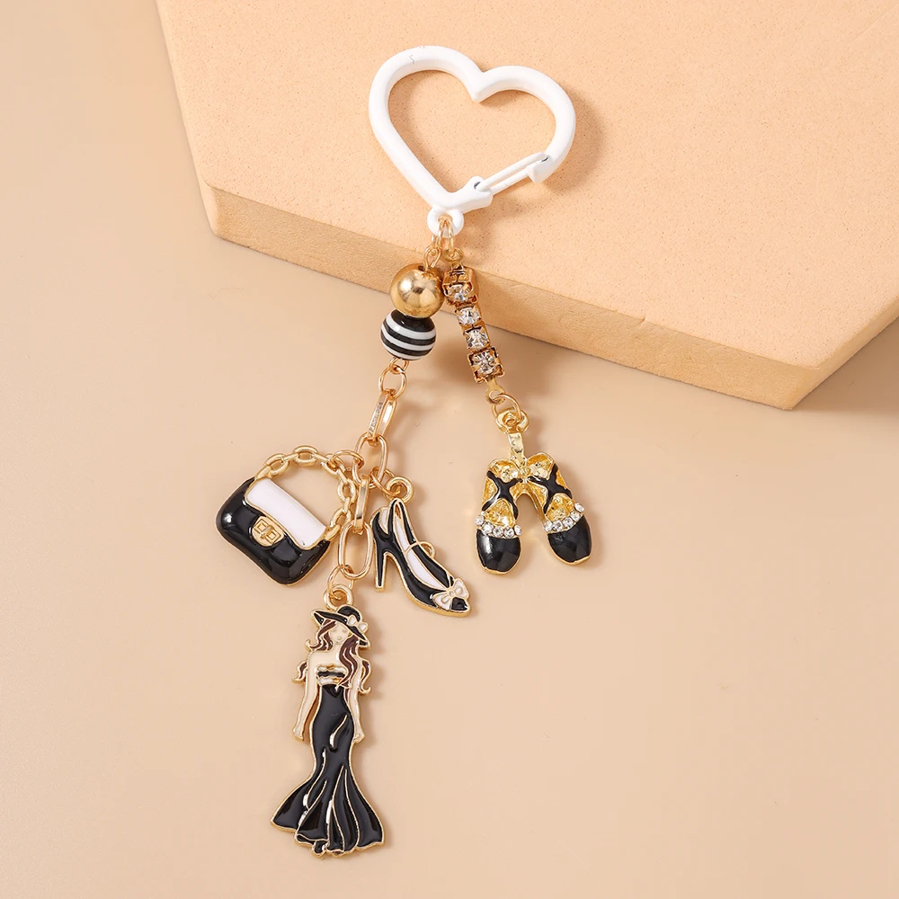 Aihua Hübscher Damen-Schleifenhut High-Heels Schlüsselanhänger Eleganter Perlen-Schlüsselring für Mädchen Freundschaftsgeschenk Handgemachter DIY-Schmuck – Detail 12