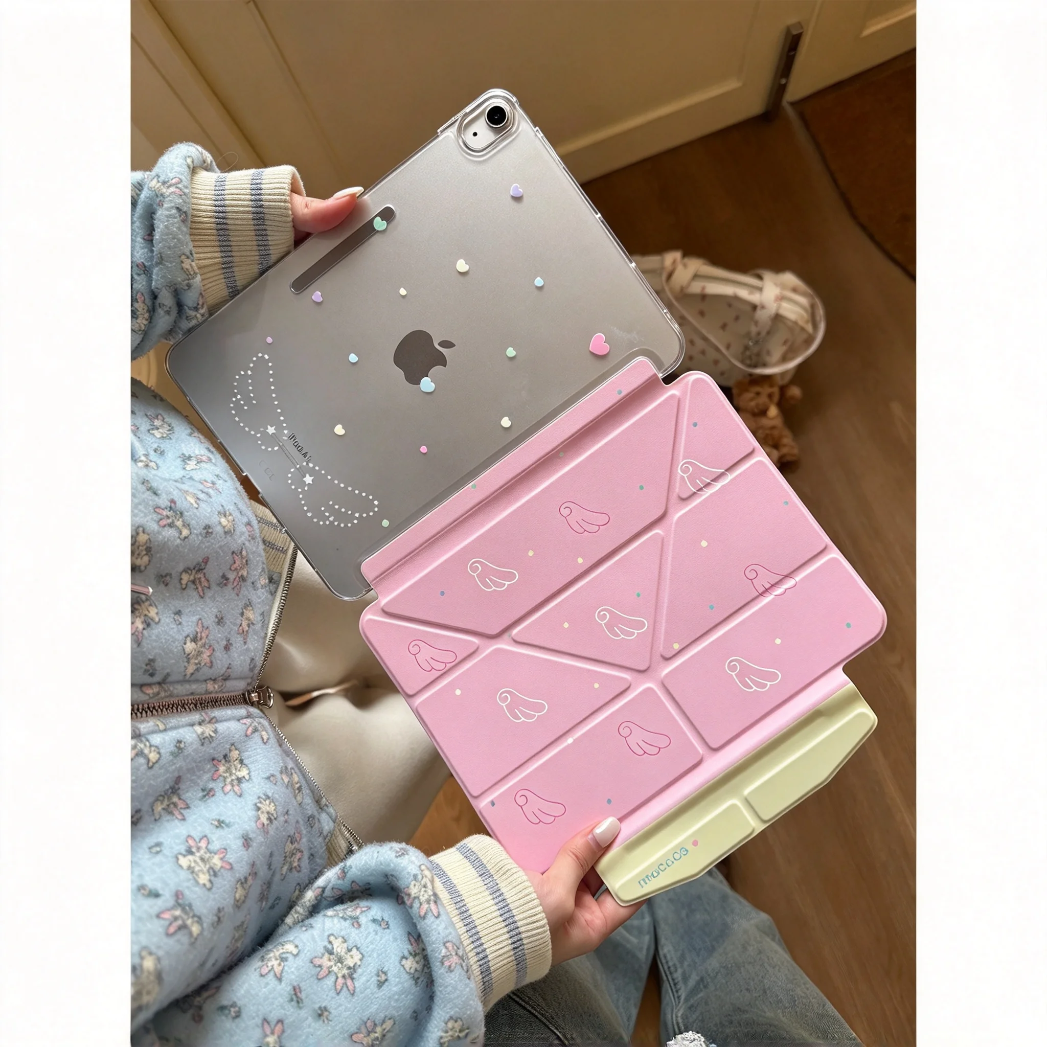 Ins Korean Pink Angel Wings Y2K Tablet Case For iPad Pro 13in 11th M5M4 12.9in A16 7/8/9/10th Air4/5/6/7 11in M2 M3 Mini Cover
