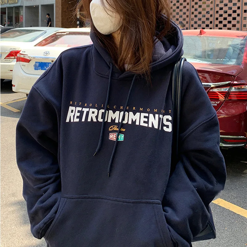 Y2k Clothes Warm Pullovers Oversized Letter Print Hoodies Women Vintage 2024 Autumn Loose Hooded Grunge Streetwear Sweatshirt