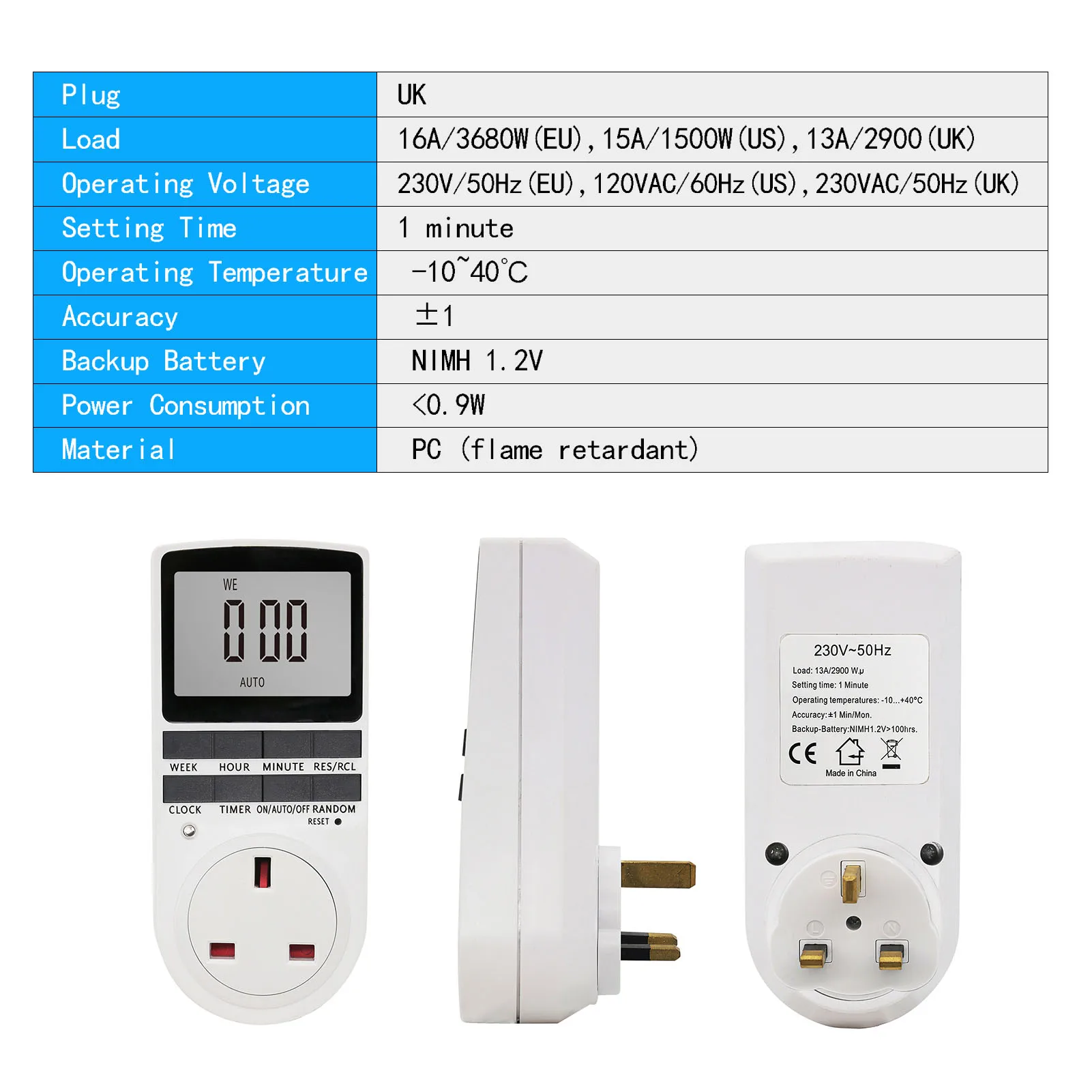 Digital Timer Switch Socket Digital Electronic Timer Switch LCD Display Plug in Programmable Time Switch Energy