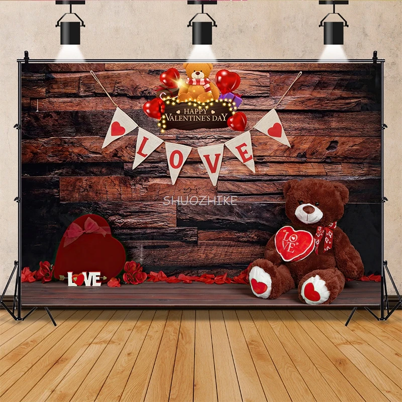 

SHUOZHIKE Valentine's Day Photography Backdrops Props Bokeh Rose Wedding Red Heart Light Candy Wooden Wall Background AL-29