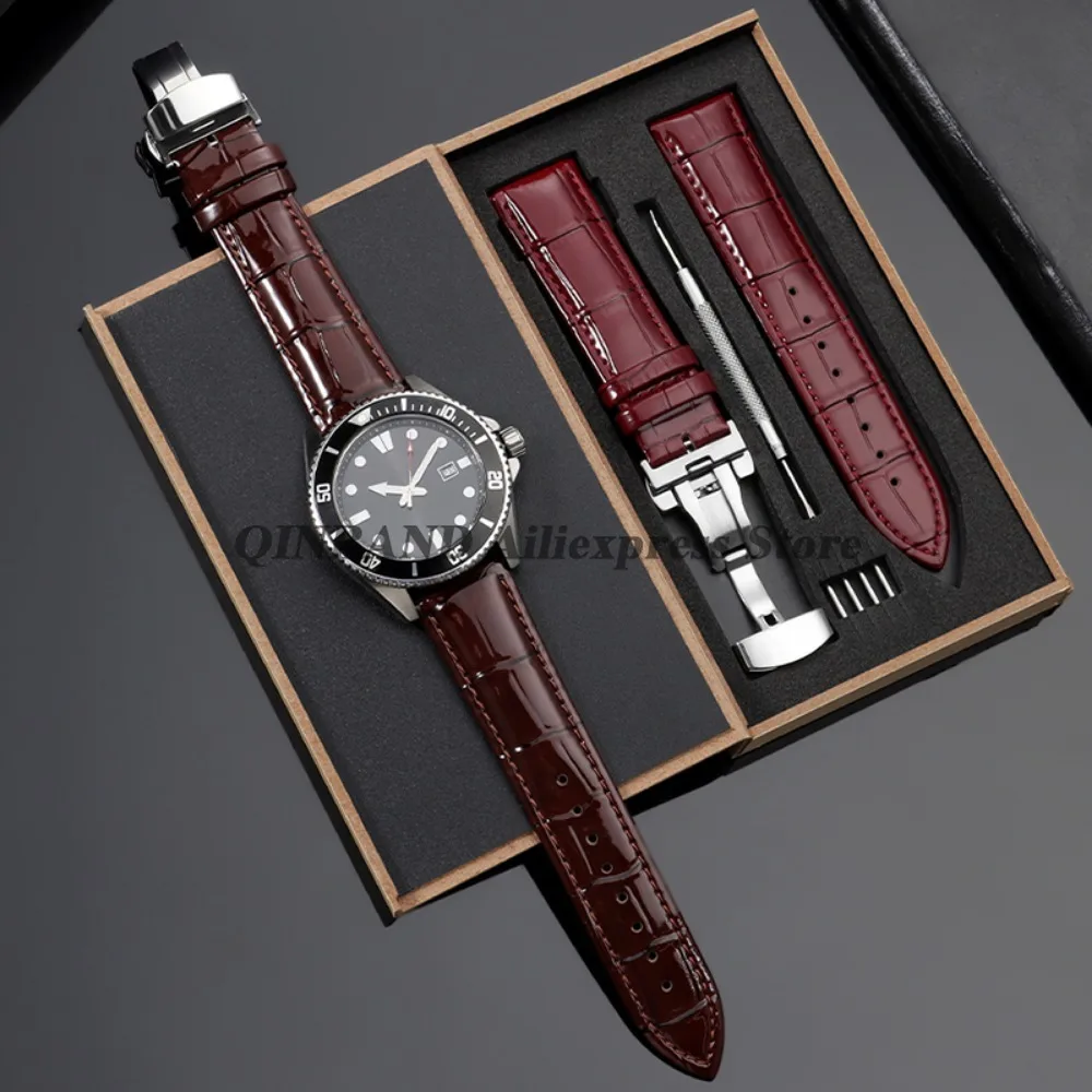 14/16/18/19/20/21/22/24mm Schmetterlingsverschluss Leder-Uhrenarmbänder Ersatz Echtleder-Armbänder Vintage-Uhrenarmbänder für Herren und Damen