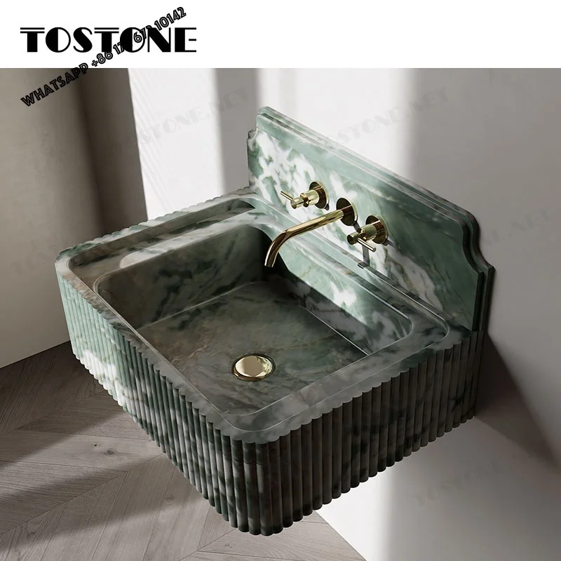NEW Tostone Natural Green Dragon Marble Sink Simple Style With Wavy Edge Design for Apartment Villas Hotel  Bathroom Decoration
