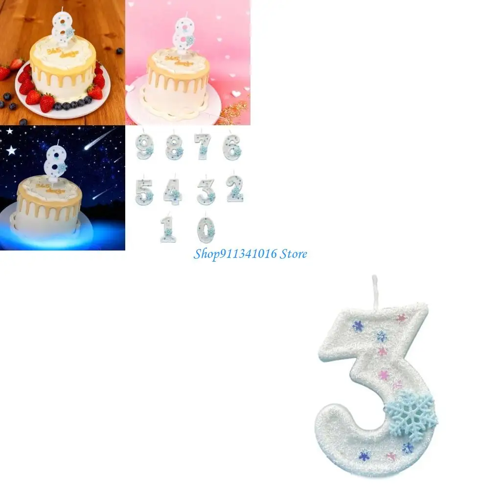 Winter Snowflake Themed Wax Birthday Number For Party Cake Decoration