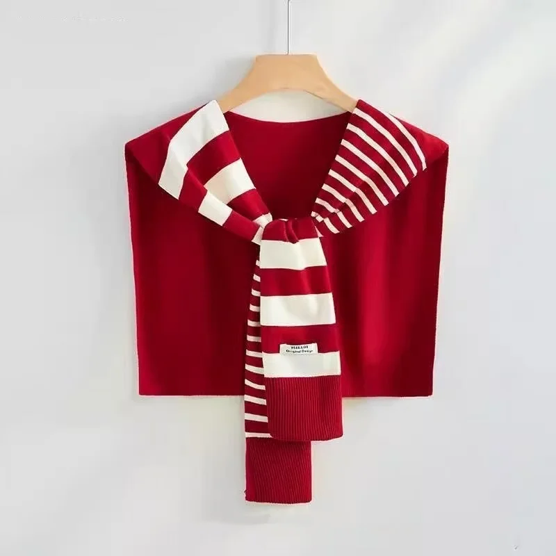 Korean Strip Shawl Thin Knit Shoulder Cape Tie Knot Front Aircon Shawl Wrap Fashionable Shirt Shawl Clothes Accessories