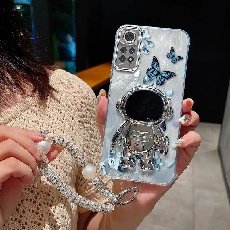 

Note 11Pro Blue Butterfly Bracelet Holder Phone Case For Xiaomi Redmi Note 11Pro 10S 10 10Lite 9S 9 8 9ProMax 10ProMax Cover