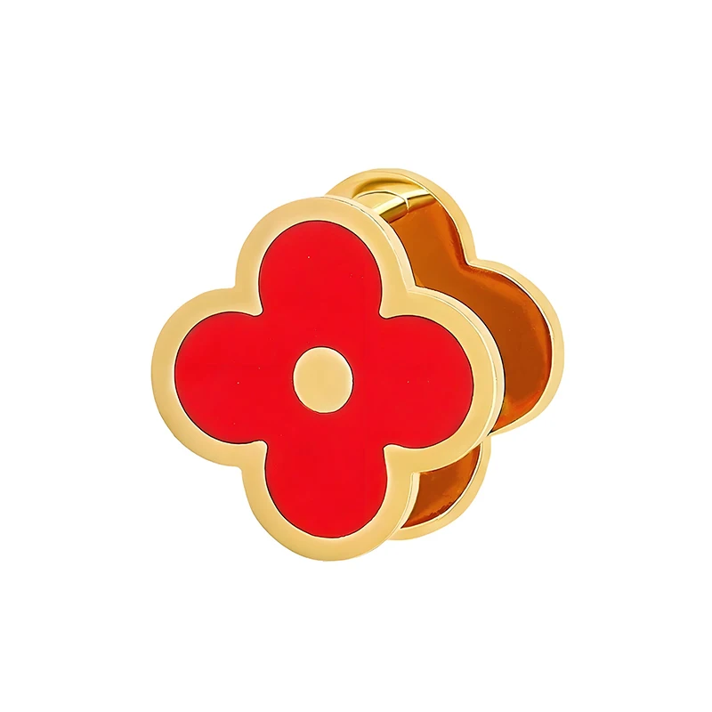 Upscale Enamel Silk Scarf Buckle Lucky Four-Leaf Clover Design High Quality Smooth Headscarf Clip Shawl Ring Buckle Jewelry Gift