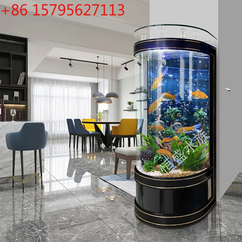 

Полукруглый аквариум для гостиной, новая семья, интегрированный небольшой бытовой стеклянный аквариум для ландшафтного дизайна золотой рыбки