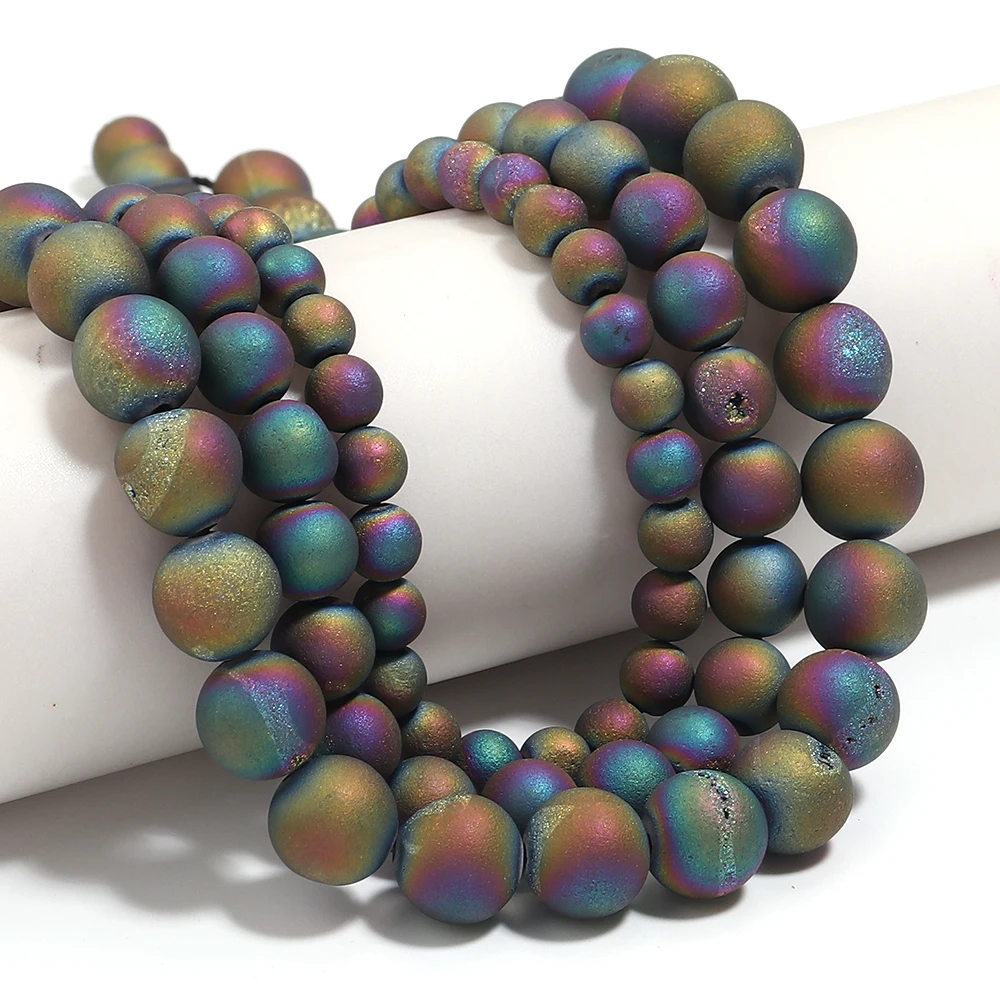6/8/10 مللي متر متجمد مات الملونة العقيق حجر الخرز قوس قزح اللون الجولة فضفاض الخرز لصنع المجوهرات عقد دي اي واي سوار