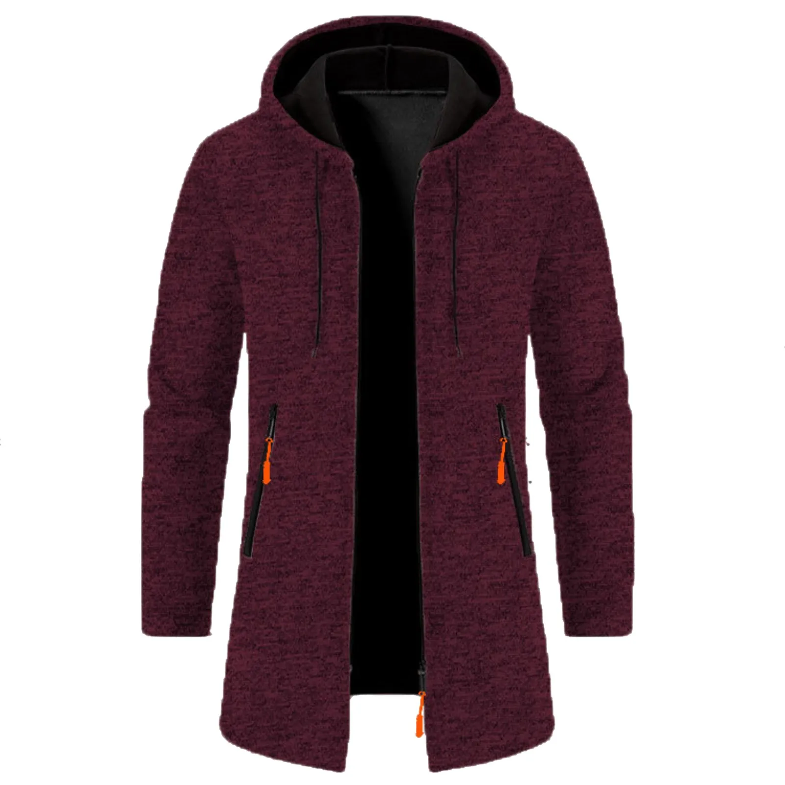 

Male Winter Fashion Mid Length Sweater Coats Hooded Long Sleeve Thick Soild Color Check Sweater Cardigans With Pockets Zipper