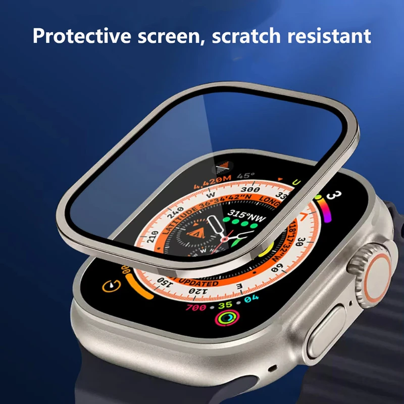 

HD Tempered Glass Film Case For Apple Watch Ultra 49mm Aluminium Alloy Metal Frame Screen Protector For iWatch Ultra 49mm Cover