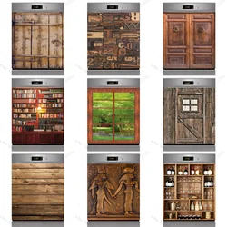 Brown Wood Grain Sticker For Dishwasher Self Adhesive Waterproof Removable Vintage Wallpaper Kitchen Wall Cabinet Door Sticker