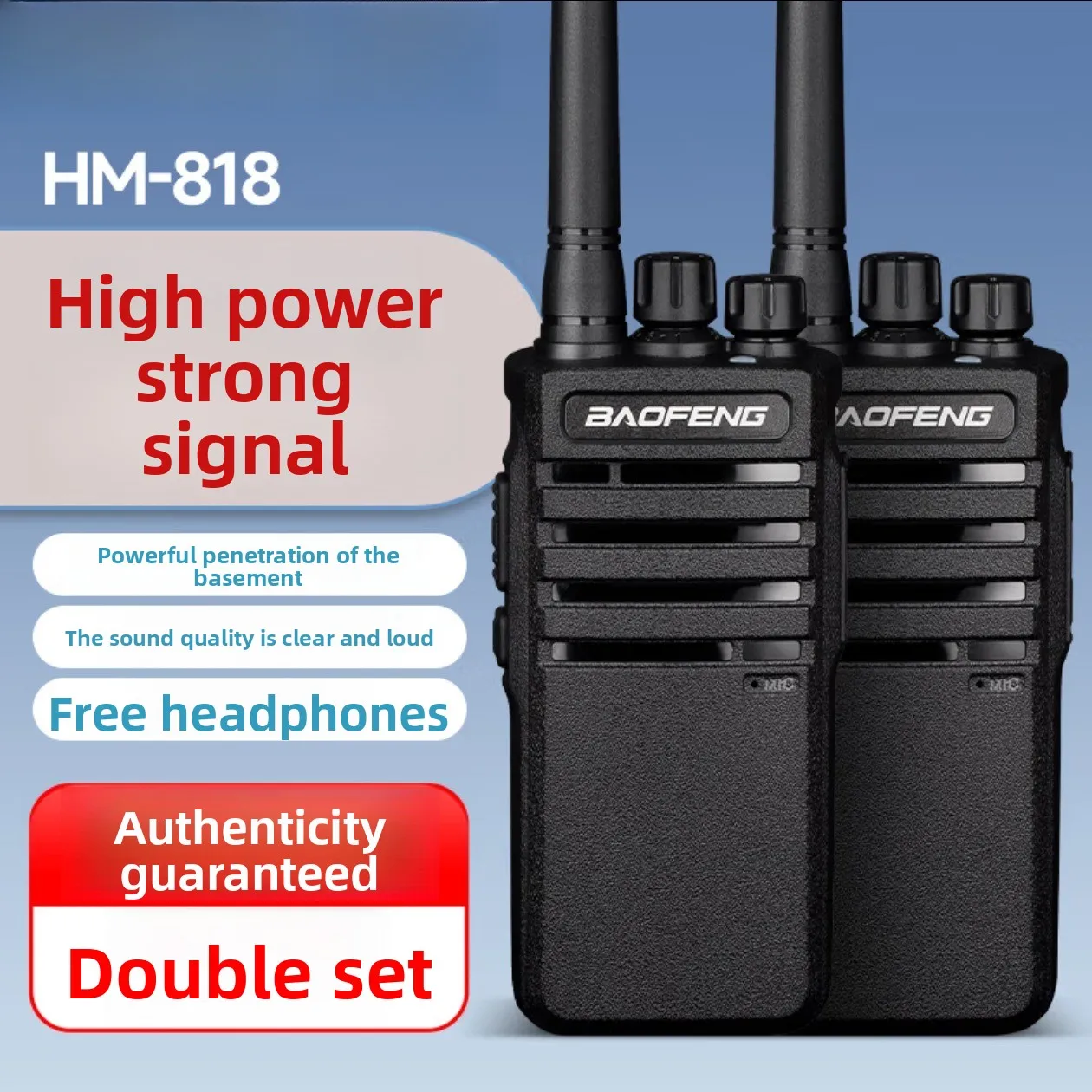 BAOFENG HM-818 Professional High Power Walkie Talkie Long Range Anti-Interference Handheld Radio for Commercial & Civil Use