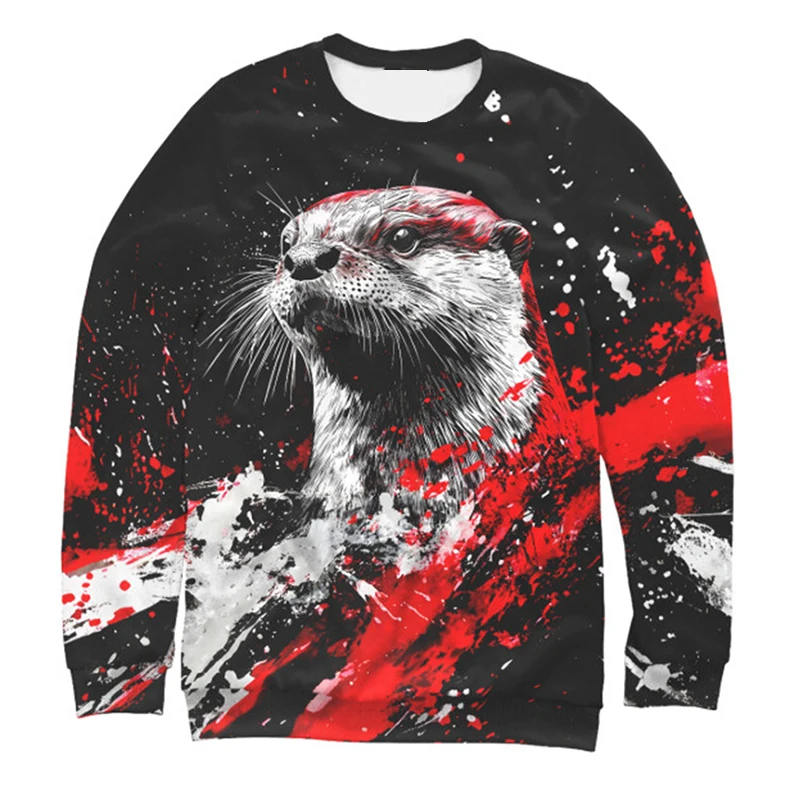 Graffiti Design Capybara Sweatshirt For Men Japanese Bushido Harajuku Casual Sweatshirt Cute Otter Graphic Oversized Sports Top