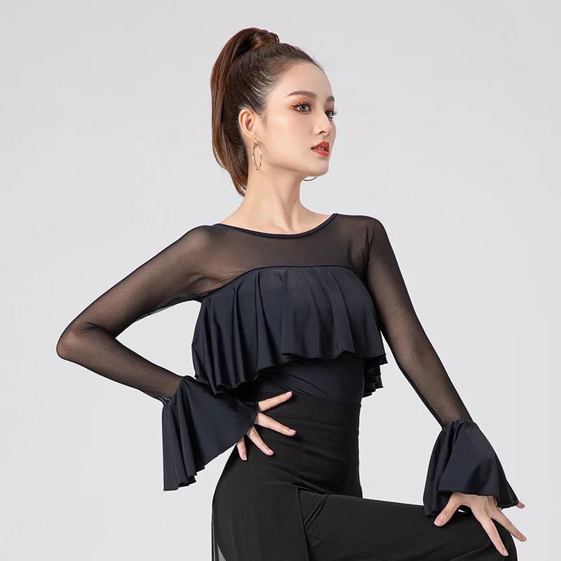 2022 Women New Latin Dance Bodysuit Fashion Lotus Patchwork Design Latin Dance Tops for Modern Ballroom Dancing Performamnce