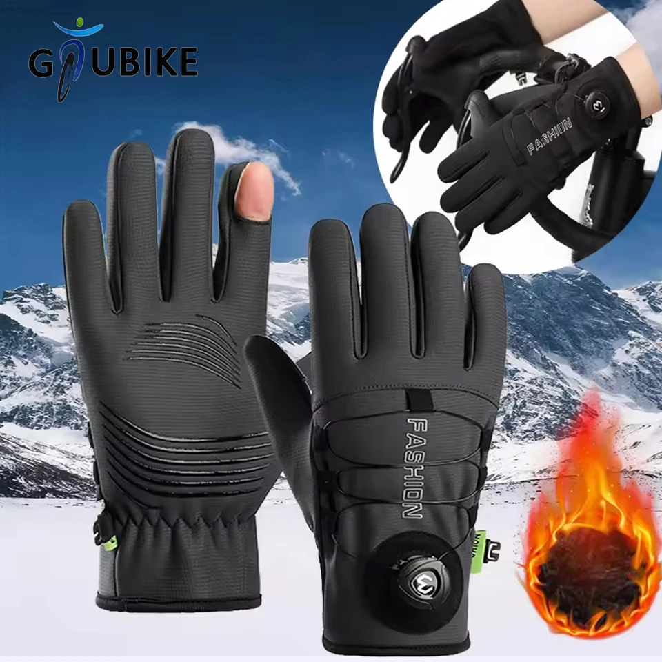GTUBIKE Winter-Fahrradhandschuhe, rutschfest, Touchscreen, Thermohandschuhe, kältebeständig, Sport, Laufen, Ski, warm, MTB, Drehknopf-Handschuhe