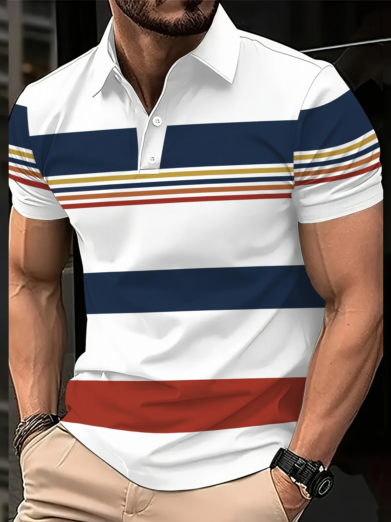 Camisa polo informal de manga corta para hombre con cuello, una prenda superior versátil, informal y moderna, adecuada para el uso diario en verano