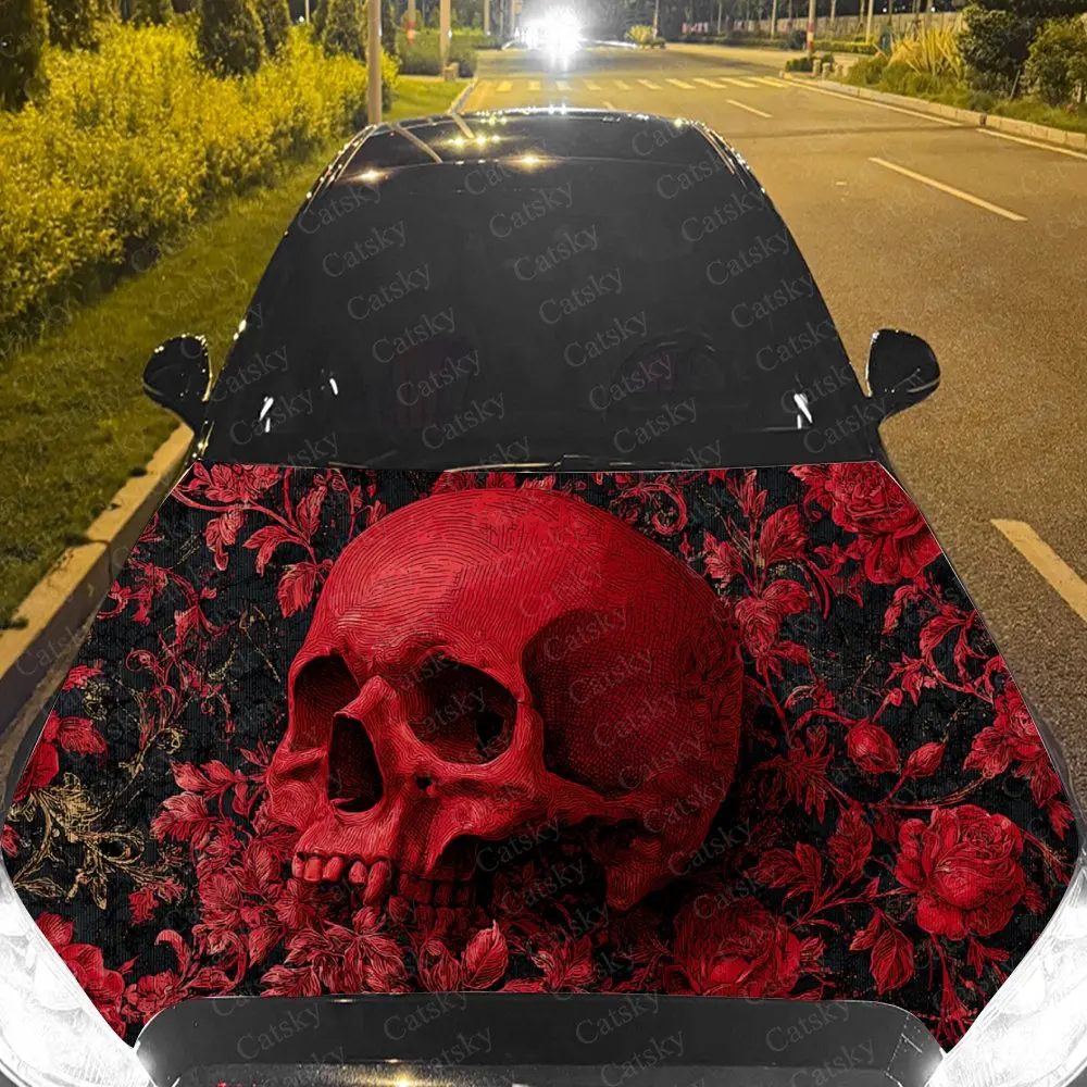 

Car Decal Red Skull with Rose Textural Artistic Fusion Design, Creating a Mysterious and Dark-Romantic Gothic Visual Car Hood St